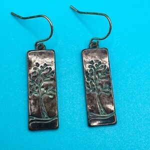 Copper and Green Textured Earrings with Organic Design